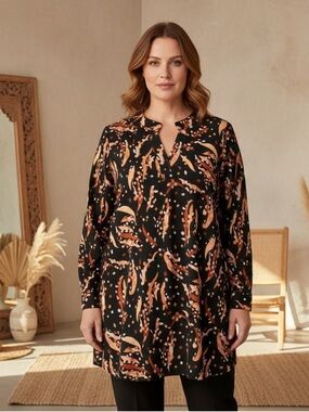 Dear Scarlett Tunic Bold Black Base with Abstract Brushstroke Print